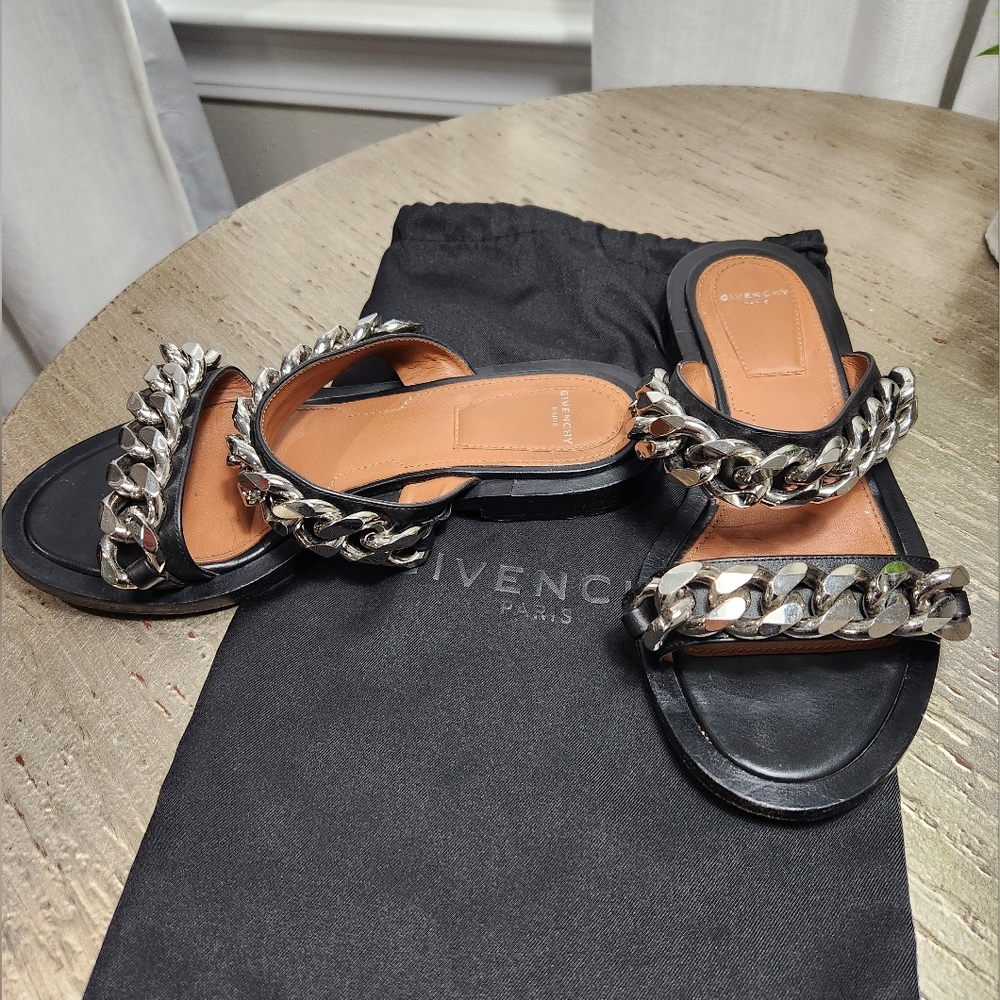 Givenchy Black and Silver Chain Sandals